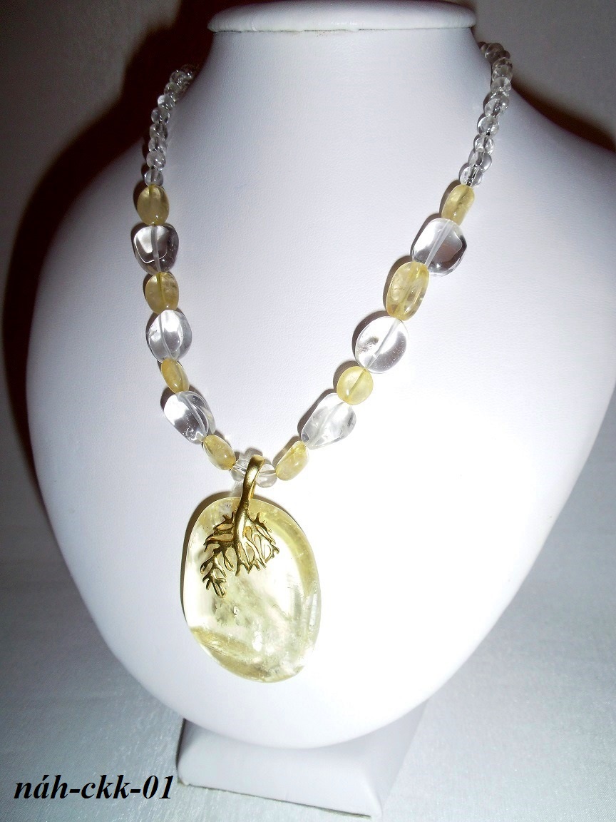 slnečný náhrdelník - citrín kalcit horský kryštál náhrdelník