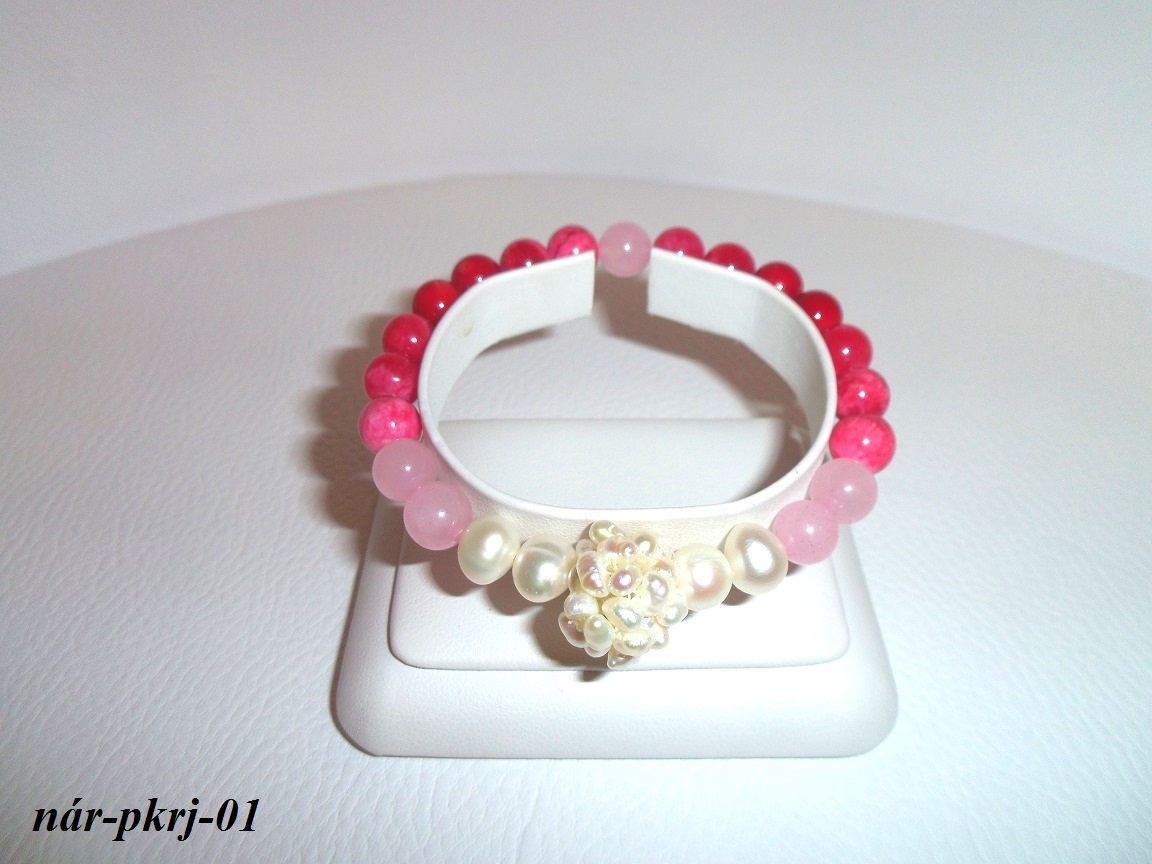 malý ružový sen náramok z perál, koralu, jadeitu a ruženínu