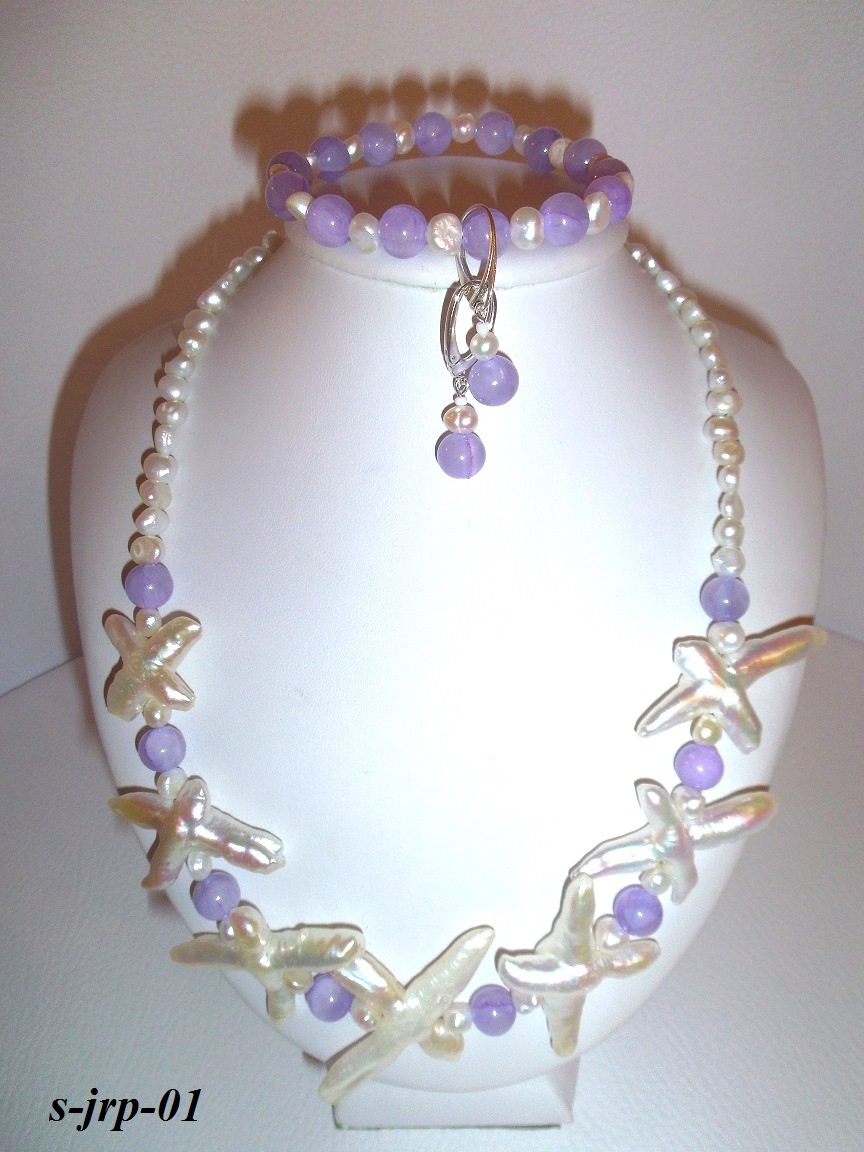 náhrdelník náramok náušnice perly jadeit-levandulové perly