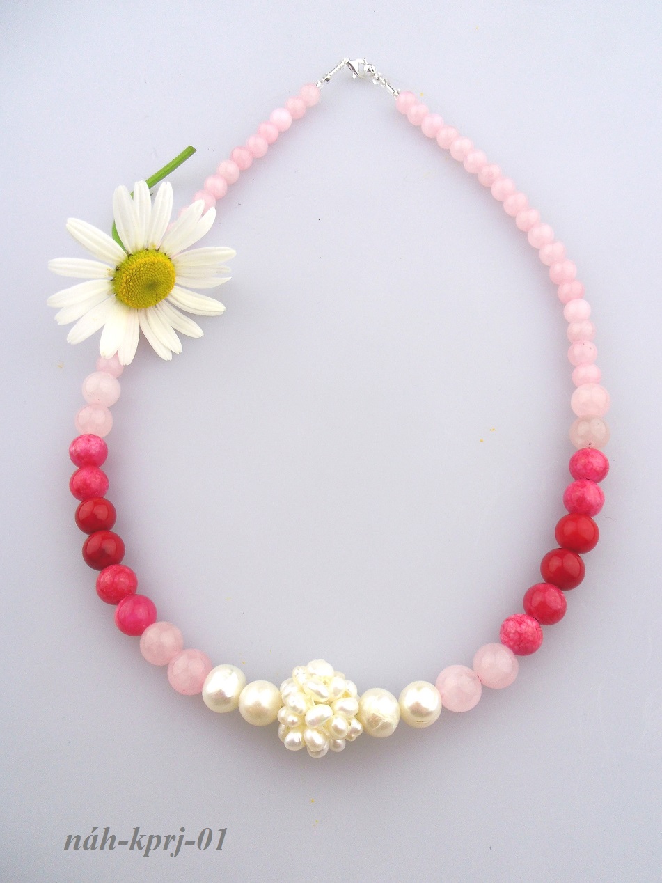perly ruženín koral jadeit náhrdelník