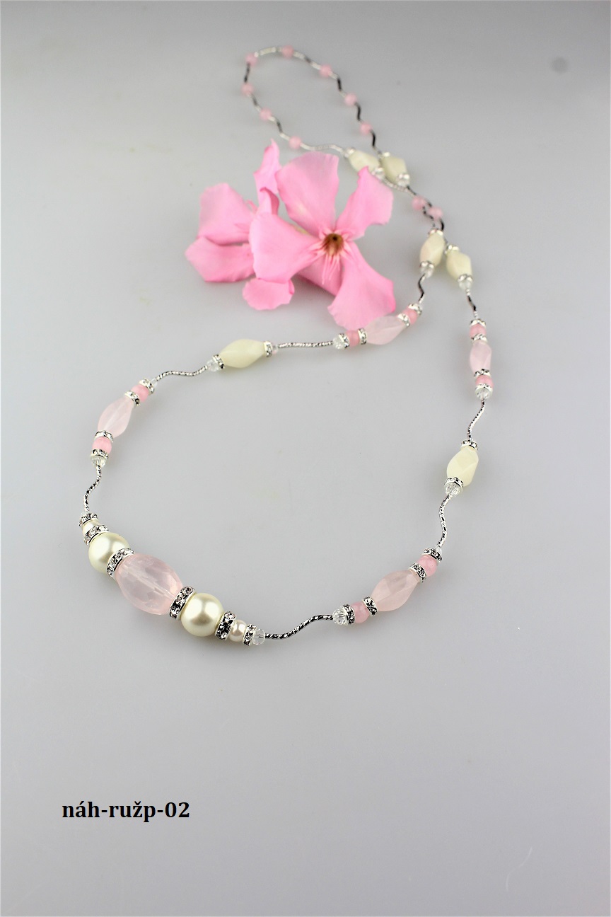 Ruženín perly jadeit náhrdelník dlhý