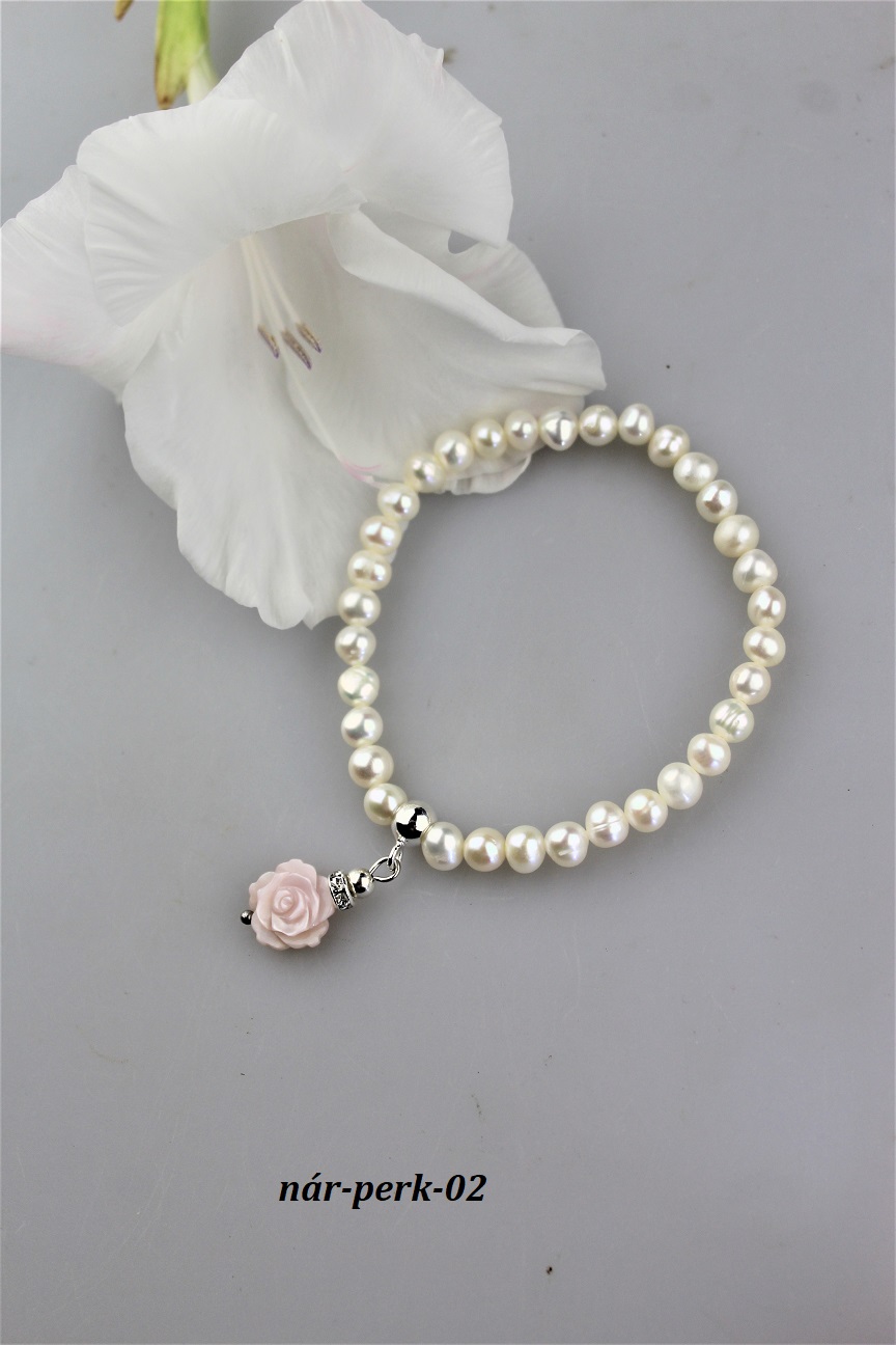 perly náramok svadobný s ružičkou